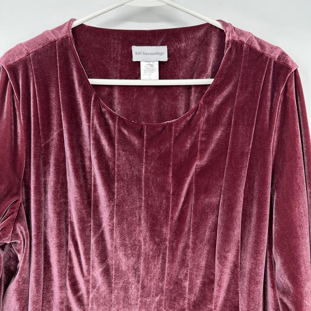 Soft Surroundings Shirt Womens XL Purple Velour Tunic Scoop Neck Long Sleeve Top - Picture 2 of 7